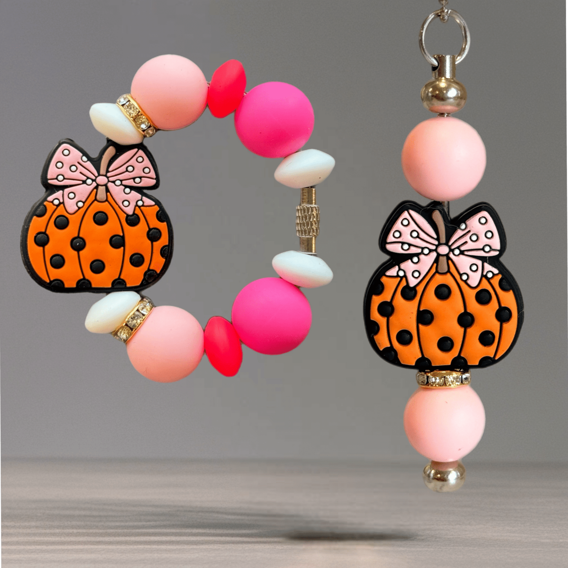 Pink Polka Dot Pumpkin Charm - Tumbler Handle Charm - The Nifty Little Finds - Charm - The Nifty Little Finds