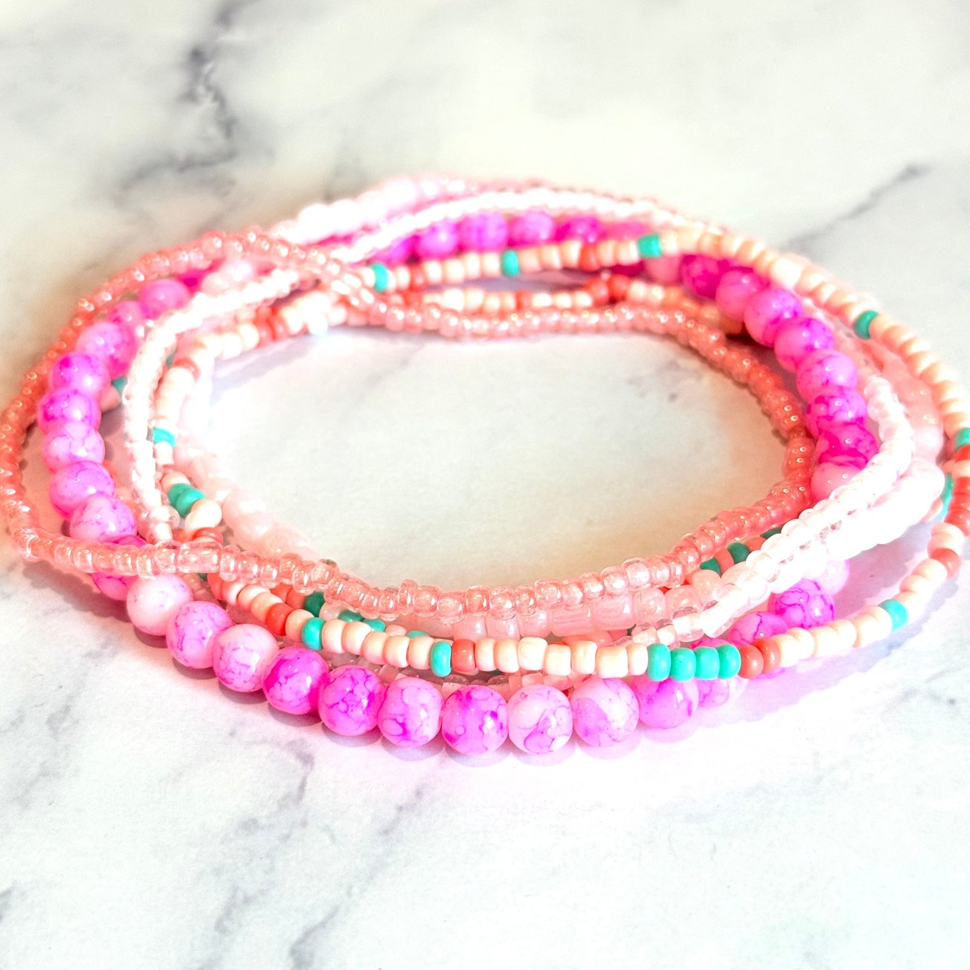 Pink Coral Coast Tumbler Bracelet Stack - The Nifty Little Finds - Bracelet - The Nifty Little Finds
