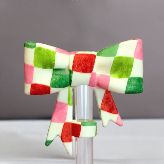Christmas Checkers 3D Bow Straw Topper - The Nifty Little Finds - 3D Bow Straw Topper - The Nifty Little Finds