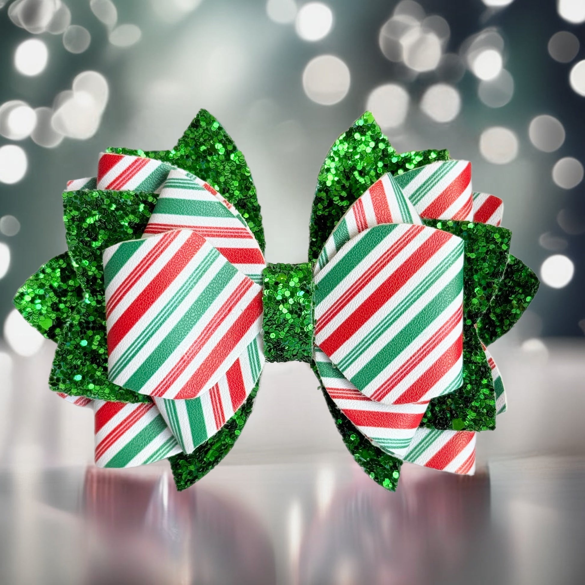 Red & Green Stripes Glitter Tumbler Bow - The Nifty Little Finds - Bow - The Nifty Little Finds