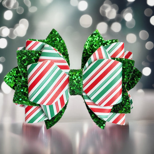 Red & Green Stripes Glitter Tumbler Bow - The Nifty Little Finds - Bow - The Nifty Little Finds
