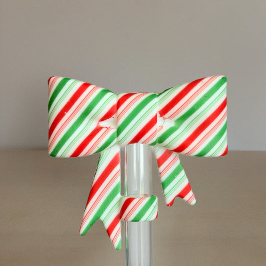 Red & Green Striped 3D Bow Straw Topper - The Nifty Little Finds - 3D Bow Straw Topper - The Nifty Little Finds
