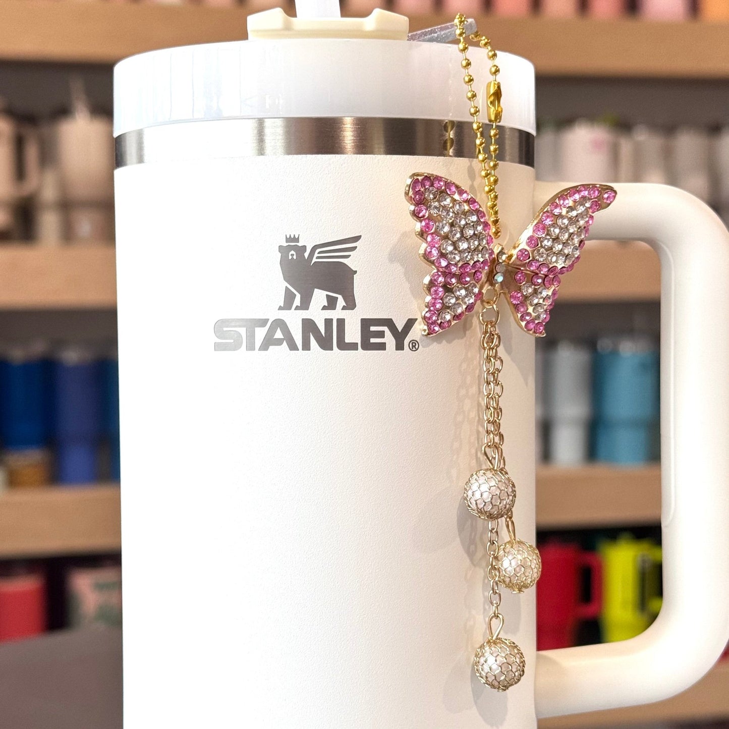 Pink Butterfly & Pearls Charm - Tumbler Handle Charm - The Nifty Little Finds - Charm - The Nifty Little Finds