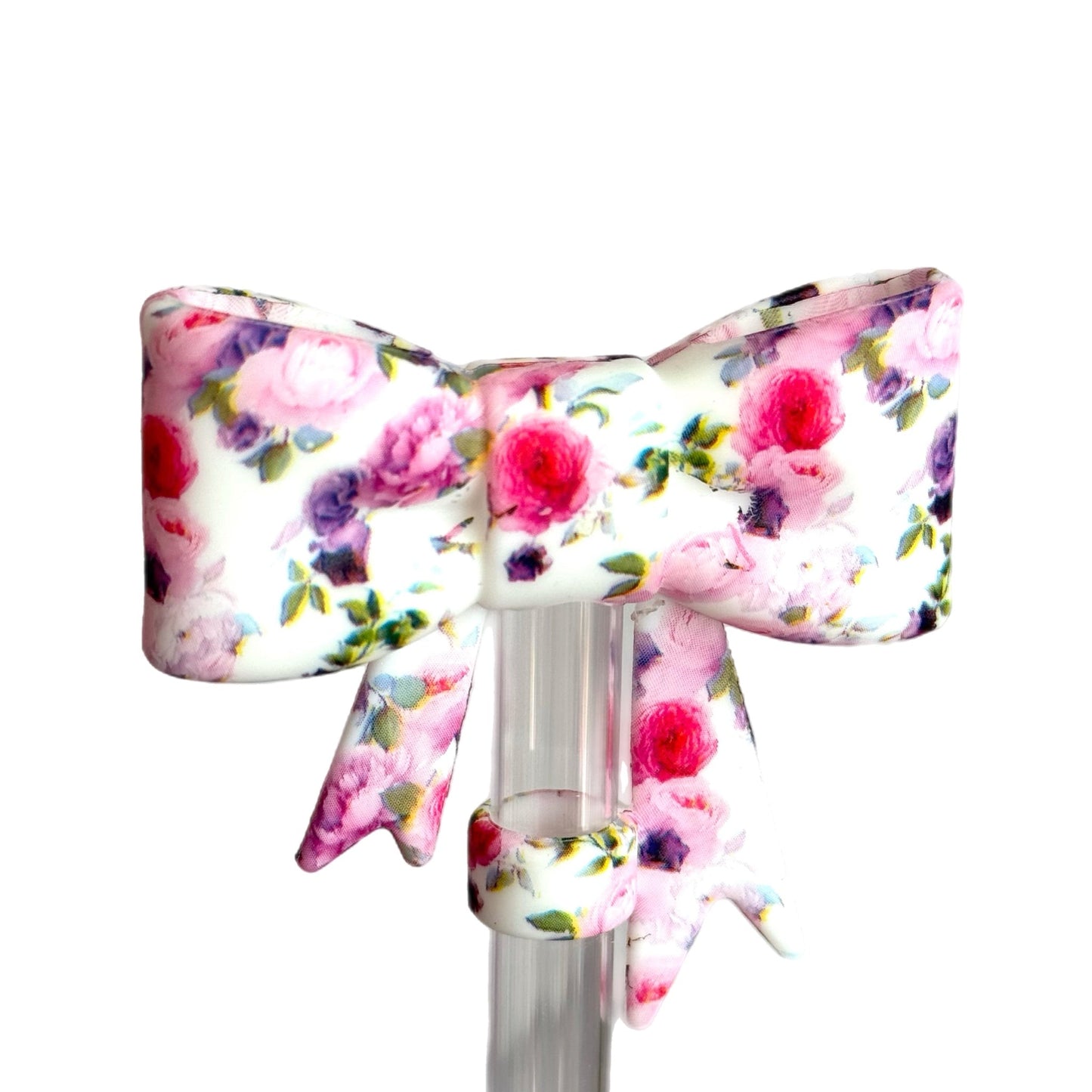 Rosy Floral 3D Bow Straw Topper *Hydroprinted* - The Nifty Little Finds - 3D Bow Straw Topper - The Nifty Little Finds