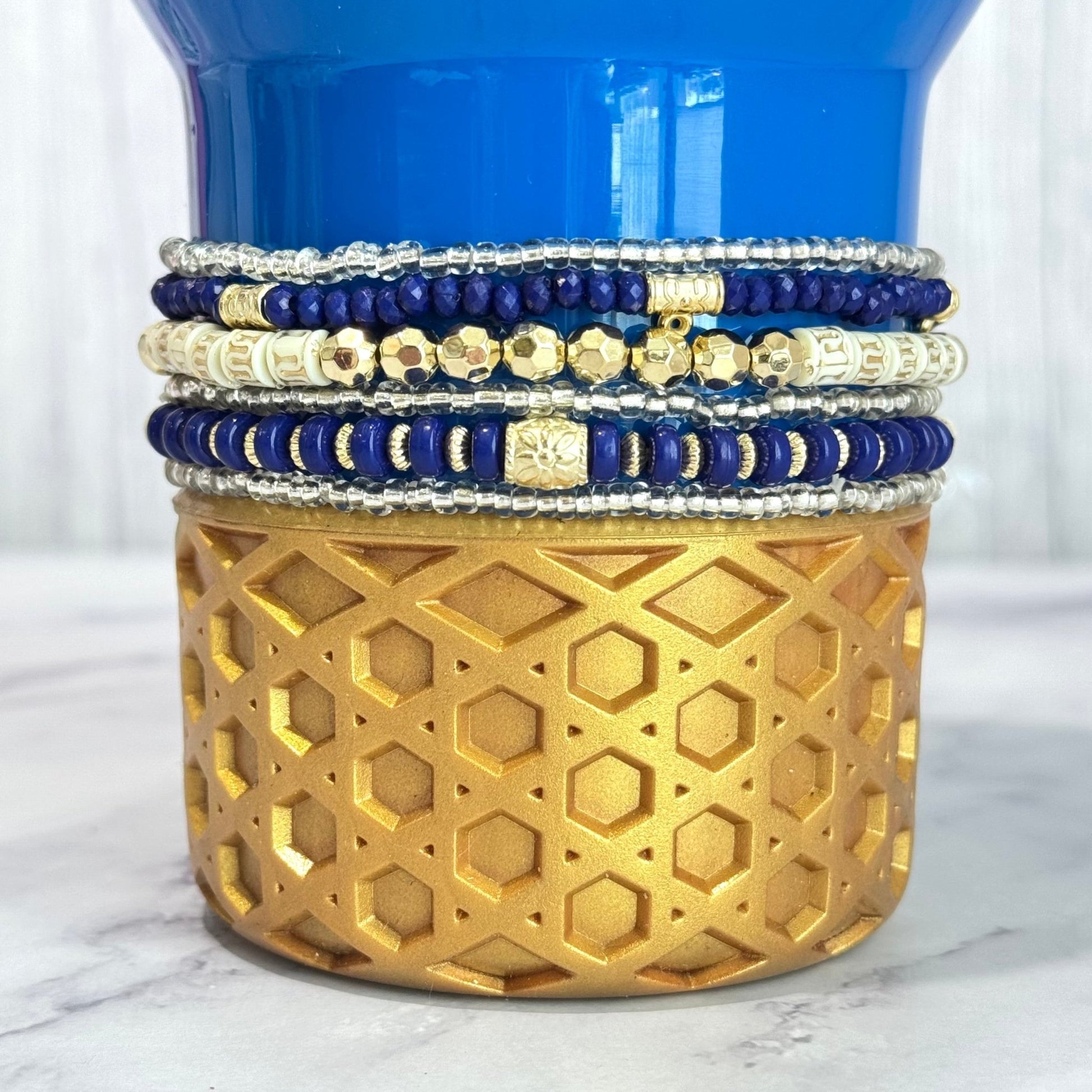 Blue & Gold Tumbler Bracelet Stack -fits 30-40oz - The Nifty Little Finds - Bracelet - The Nifty Little Finds
