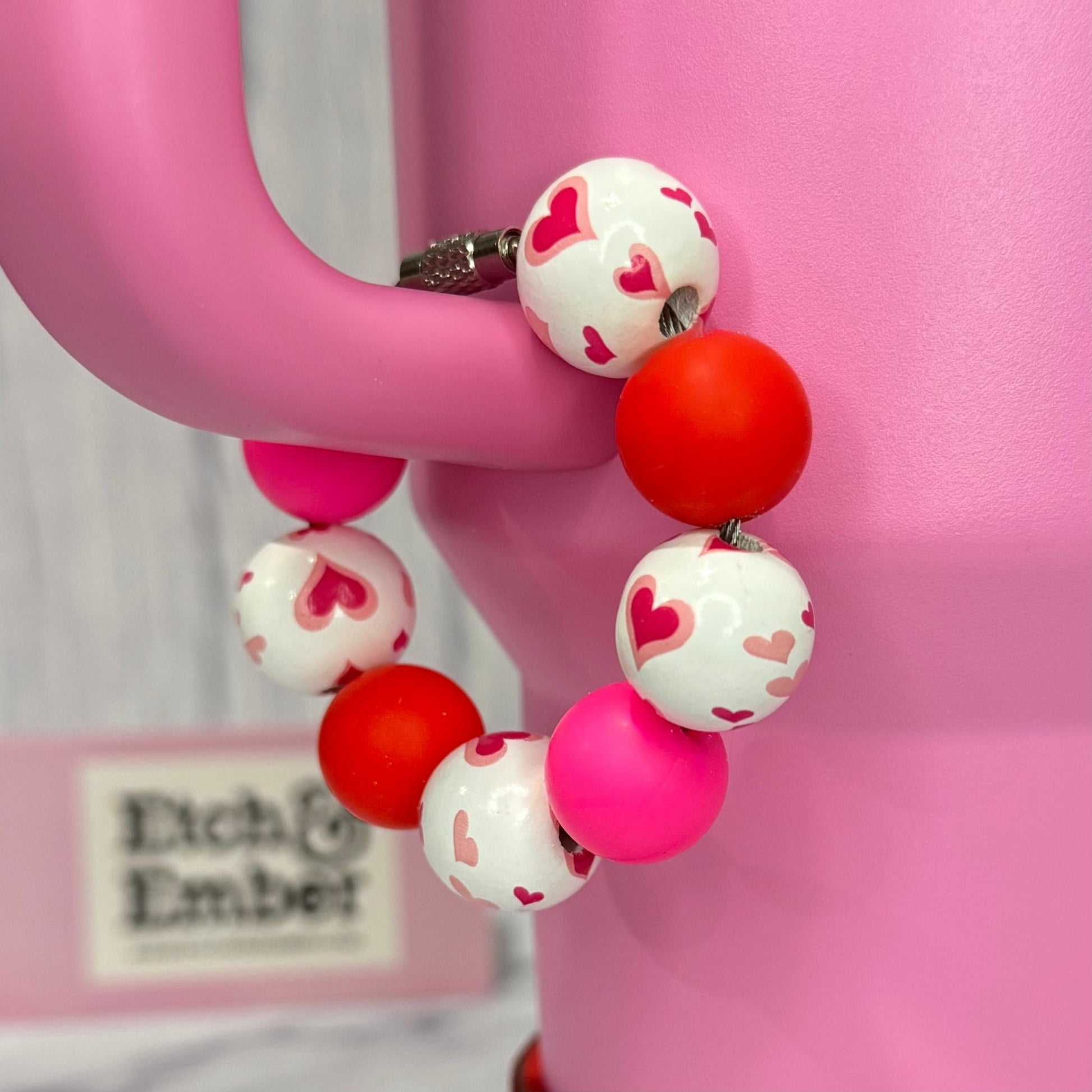 Hearts Pink & Red Handle Bracelet - Tumbler Handle Charm - The Nifty Little Finds - Charm - The Nifty Little Finds