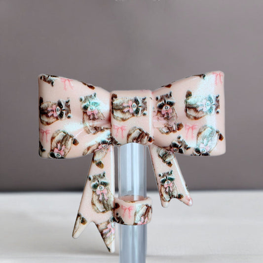 Cutie Raccoon 3D Bow Straw Topper - The Nifty Little Finds - 3D Bow Straw Topper - The Nifty Little Finds