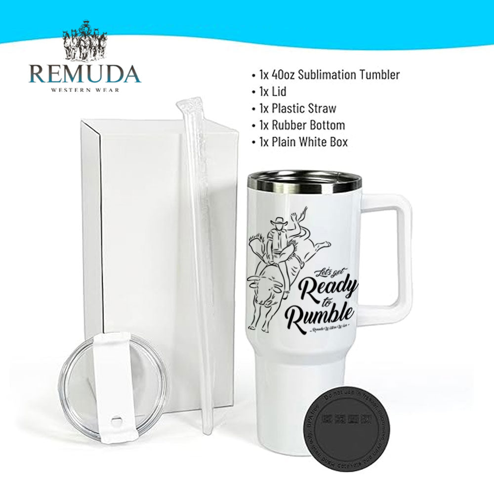 Ready To Rumble Bull Rider - Insulated Western Tumbler w/ Handle