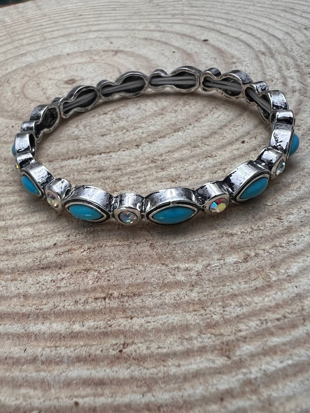 Western Rhinestone & Faux Turquoise Stretch Bracelet
