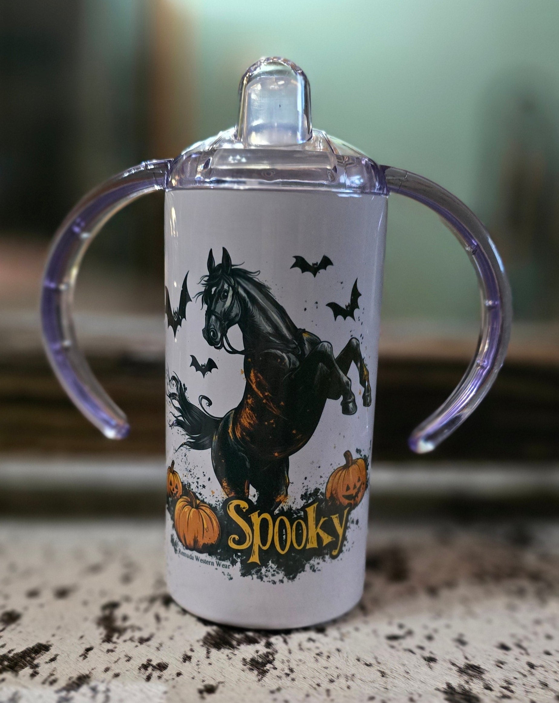 SPOOKY - Kids Western Halloween Horse Sippy Cup w/ Transition Lid
