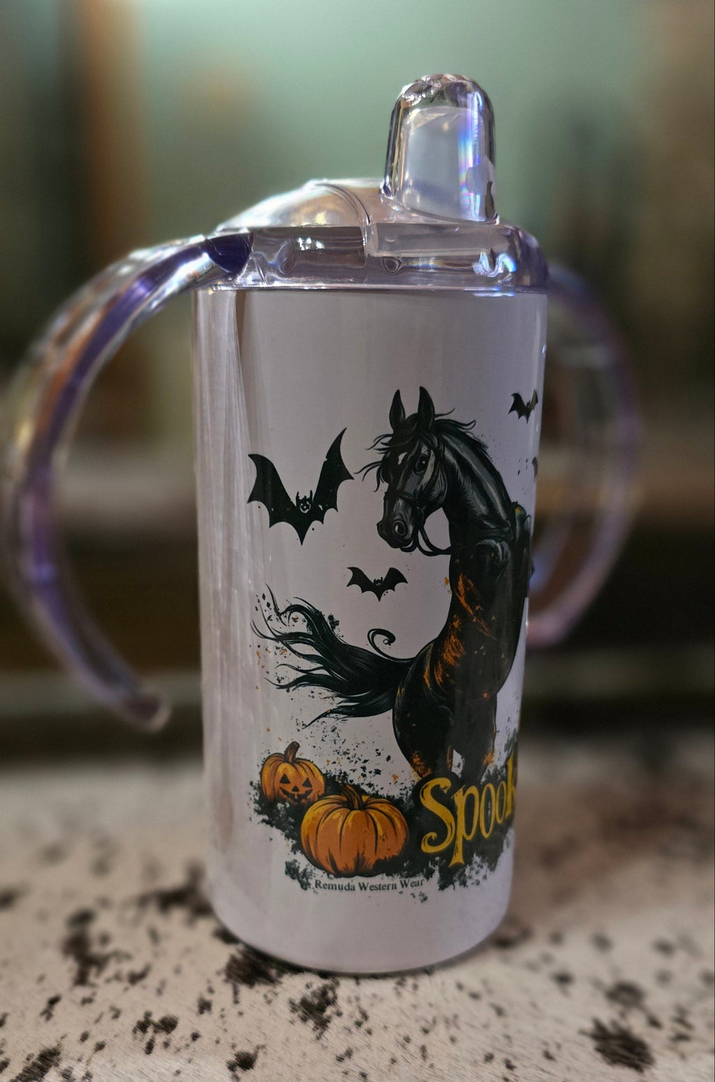SPOOKY - Kids Western Halloween Horse Sippy Cup w/ Transition Lid
