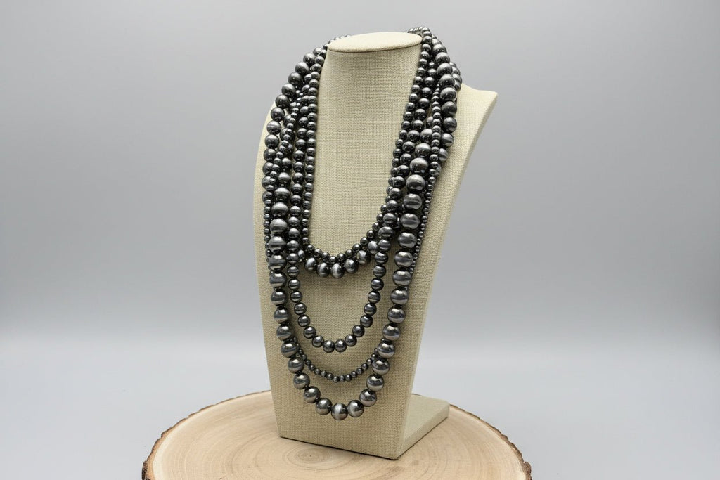 Western Statement 5-Strand Faux Sterling Pearl Necklace & Earring Set — Single-Clasp Layered