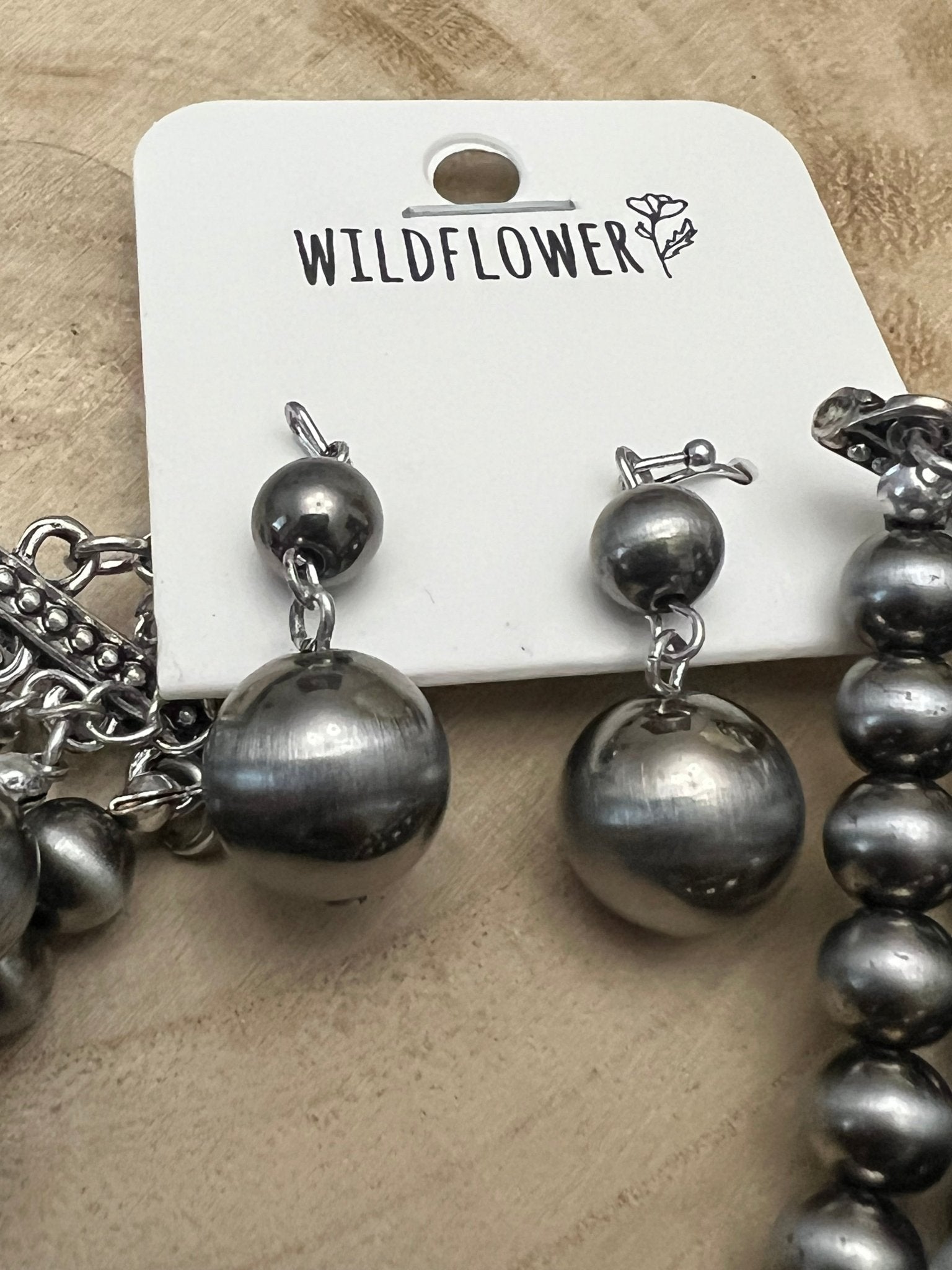 Western Statement 5-Strand Faux Sterling Pearl Necklace & Earring Set — Single-Clasp Layered
