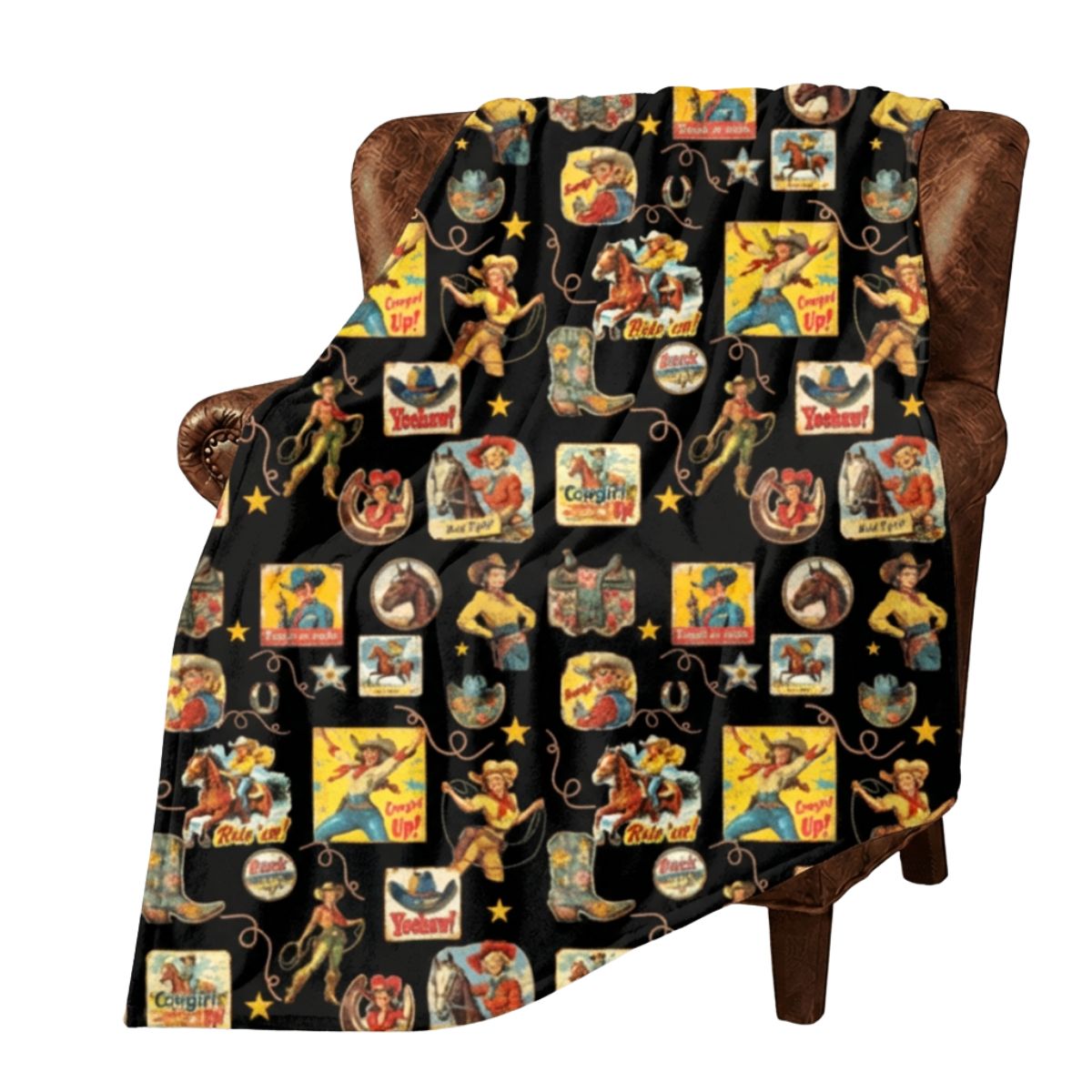 Baha Ranch Vintage Cowgirl Collage Micro Fleece Throw Blanket 60" x 80"