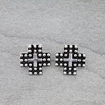Western Cross Metal Stud Earrings — Antique Silver Faith Statement