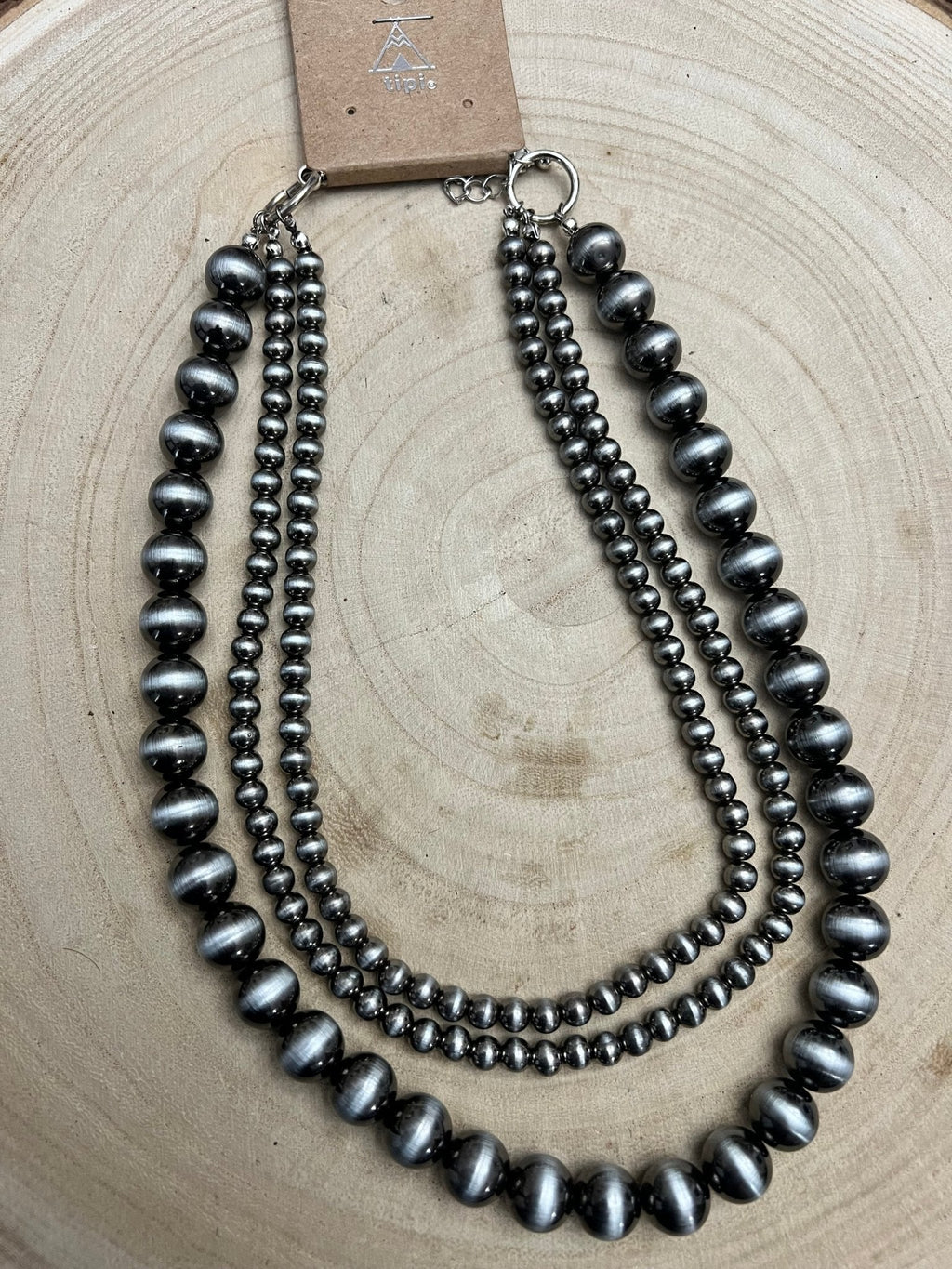 Desert Dreamer 3-Strand Western Faux Sterling Pearl Necklace — Single-Clasp Layered Look