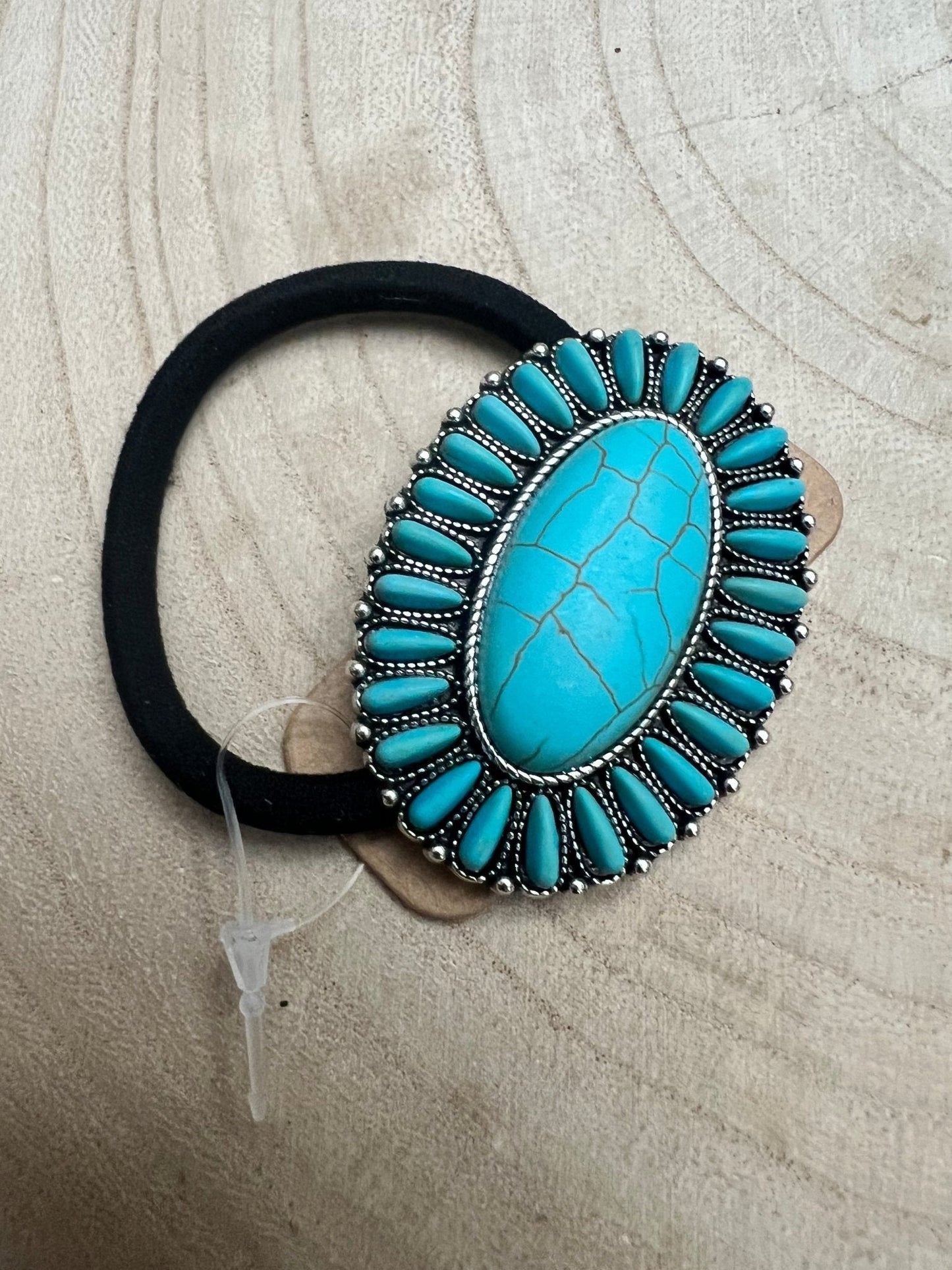 Western Faux Turquoise Cluster Hair Tie — 2.5"
