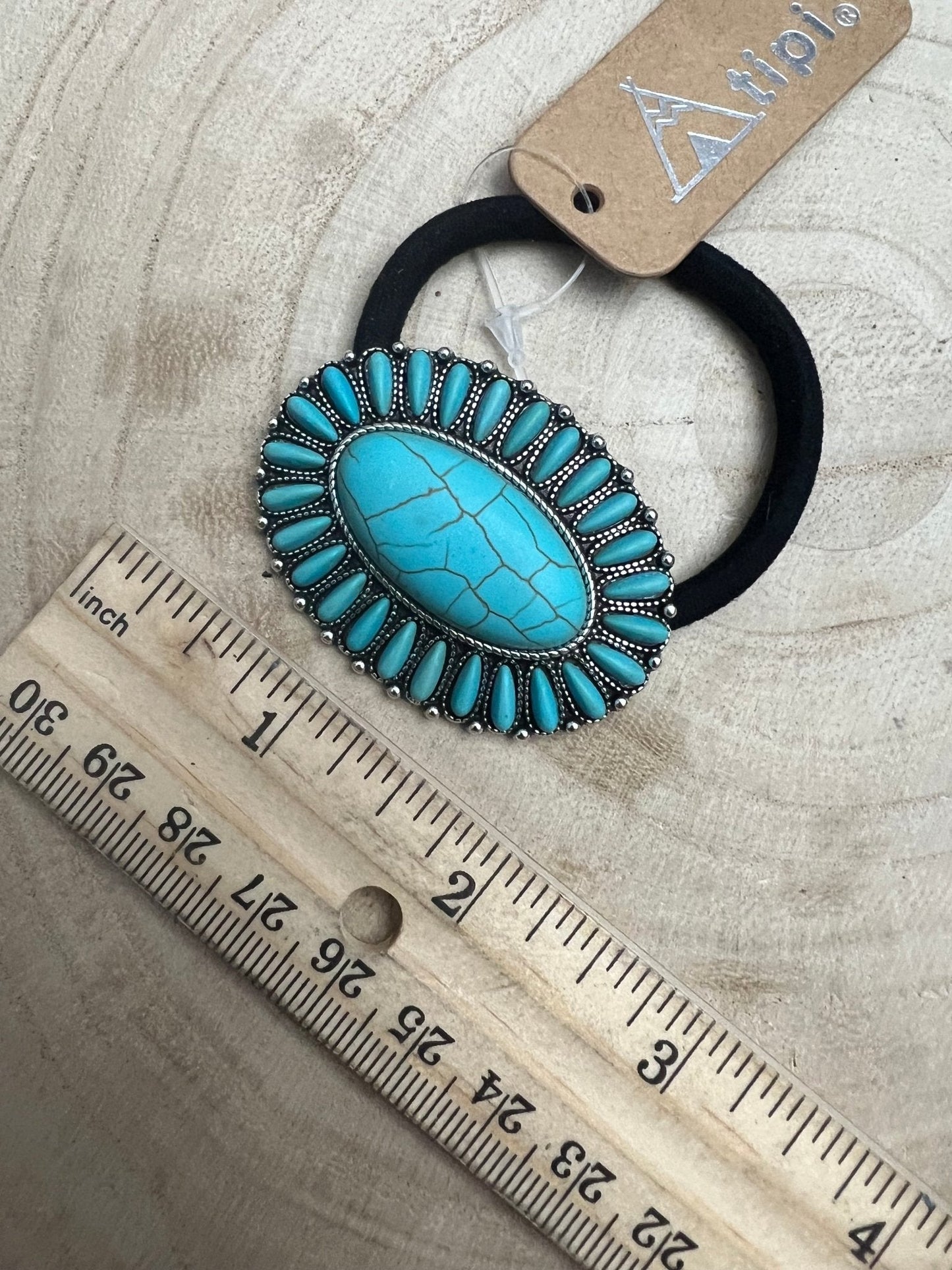 Western Faux Turquoise Cluster Hair Tie — 2.5"