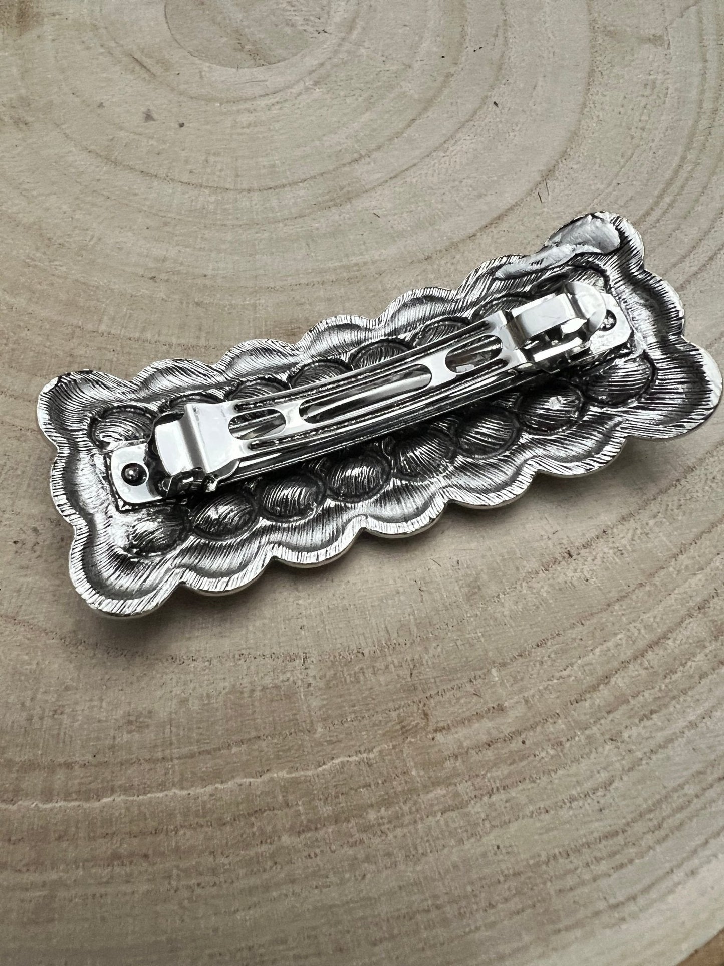 Western Faux Turquoise Cluster Metal Hair Barrette — 3"