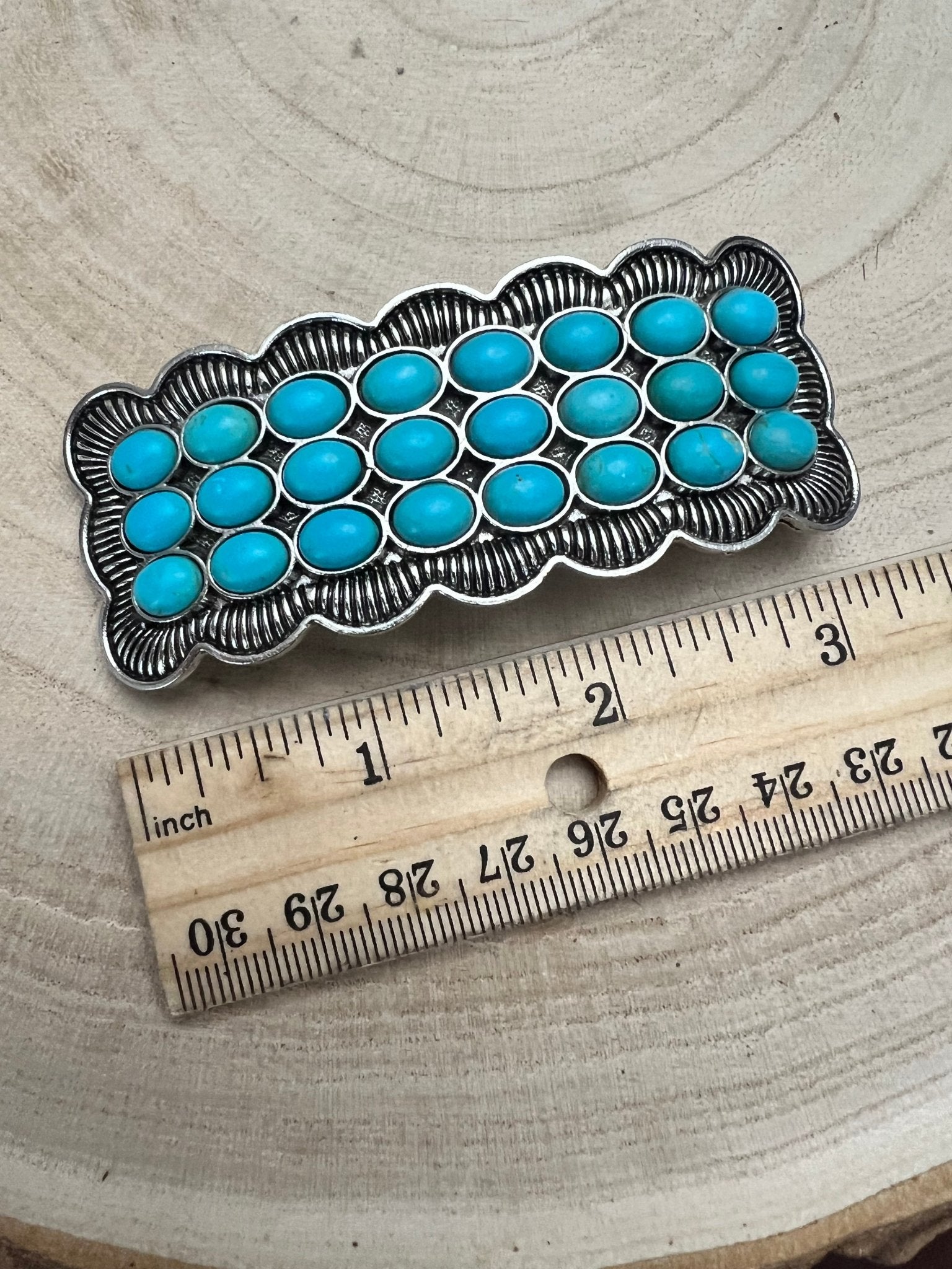 Western Faux Large Turquoise Cluster Metal Hair Barrette — 3" Old West Hair Statement