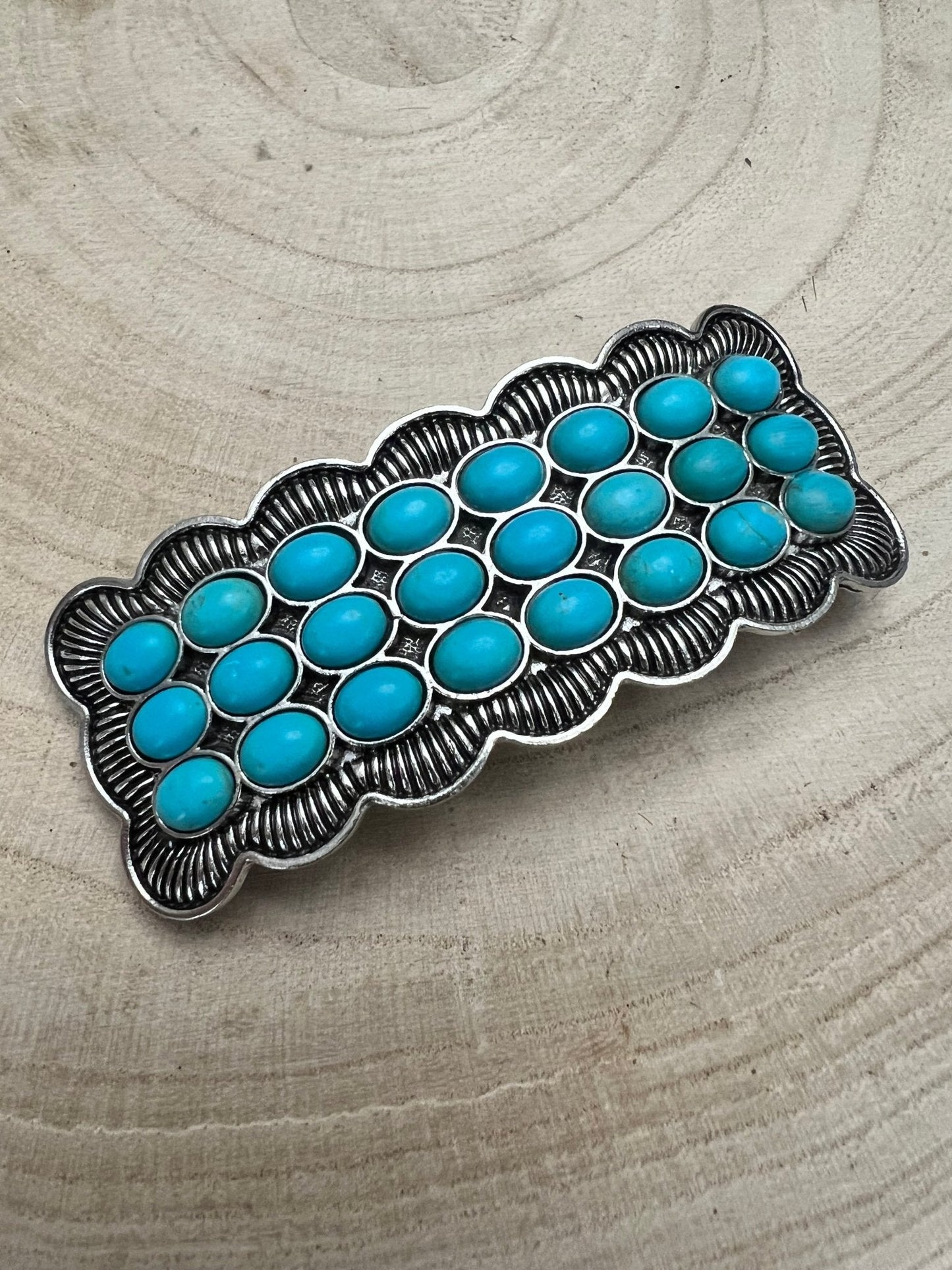 Western Faux Turquoise Cluster Metal Hair Barrette — 3"
