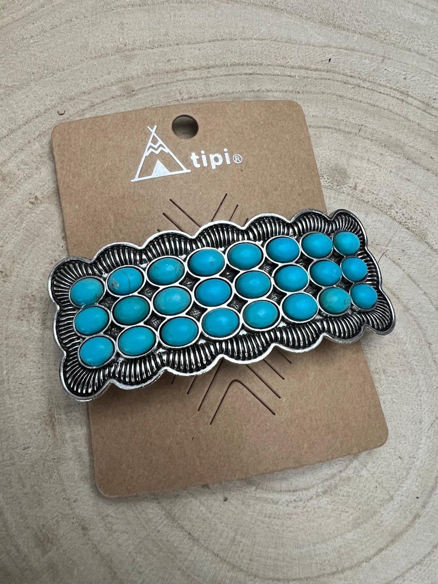 Western Faux Turquoise Cluster Metal Hair Barrette — 3"