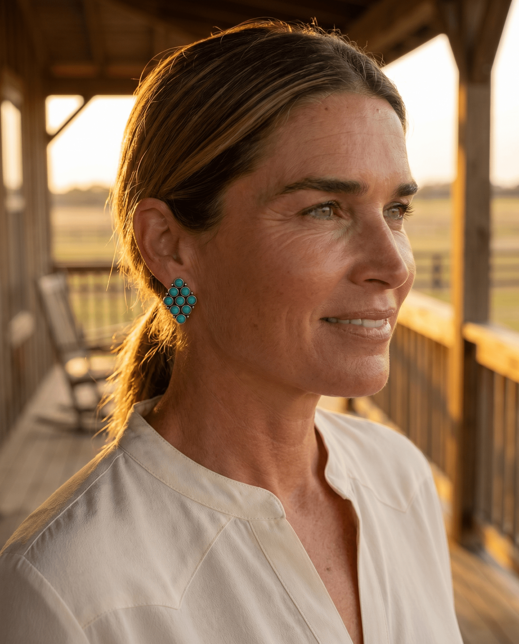 Western Faux Turquoise Cluster Post Earrings — Petite 1" Drop