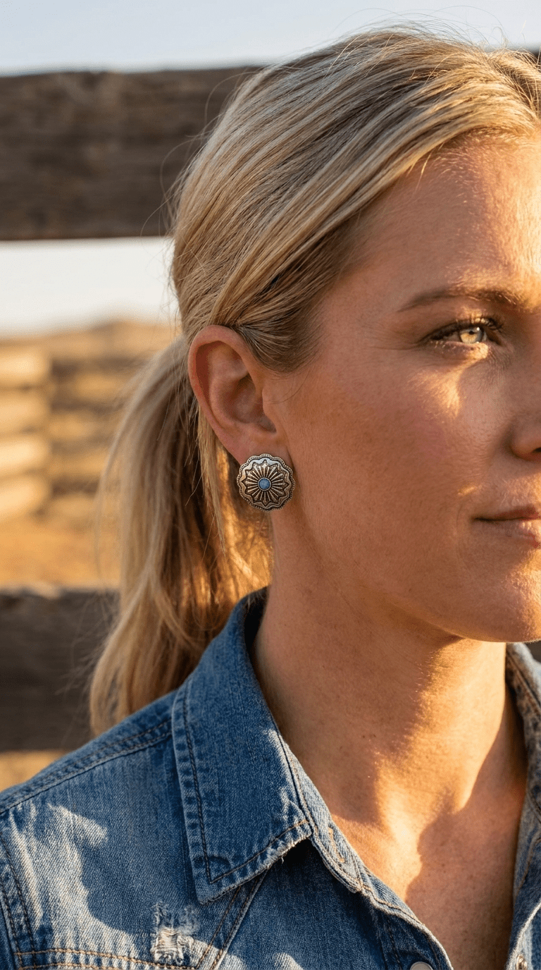 Western Faux Turquoise Concho Post Earrings