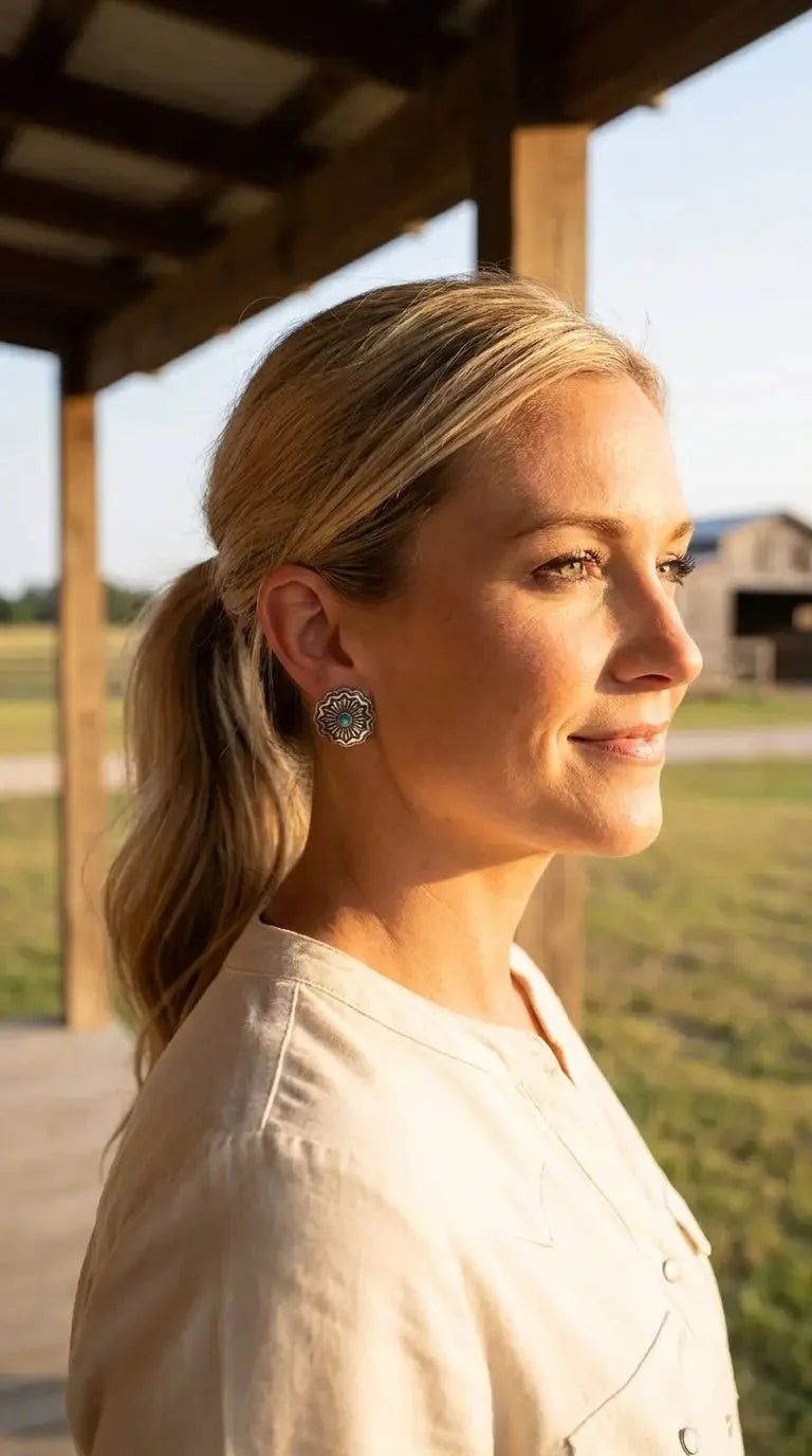 Western Faux Turquoise Concho Post Earrings