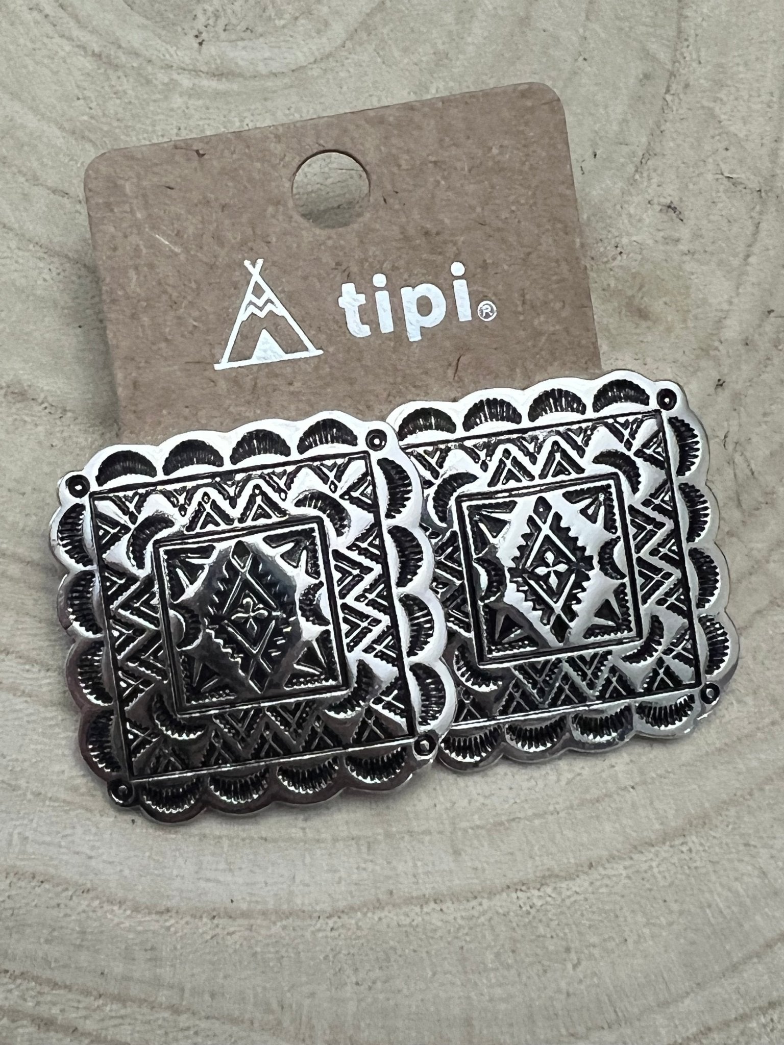 Western Square Concho Fashion Earrings — 1¼" Geometric Statement